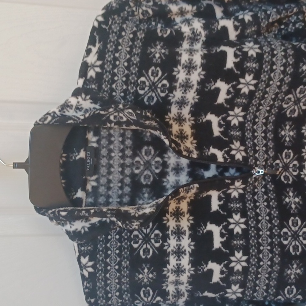 Talbots Women's Black and White Zip-Up Fleece Top - Picture 2 of 5